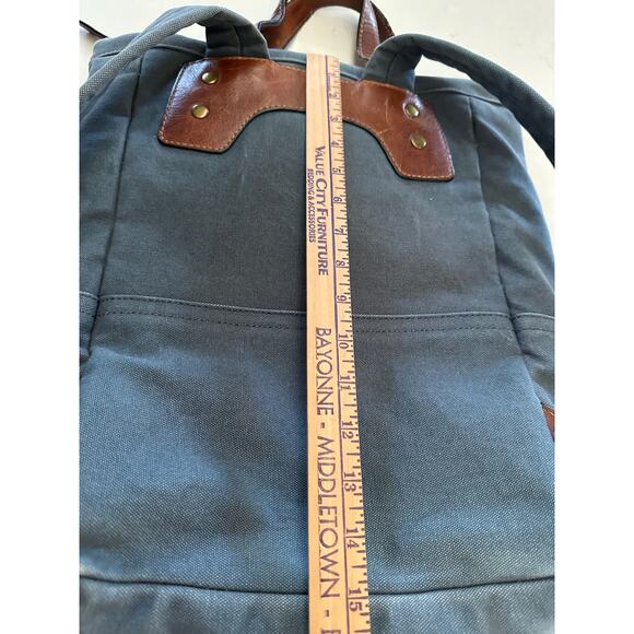 Crate and Barrel x FRYE Blue-Grey Canvas brown leather Backpack org $228.00 - Picture 8 of 16